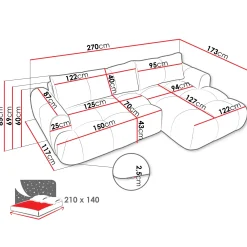 Garnero Arredamenti Divani Angolari|Divani Letto-Divano letto con angolo a destra 4 posti 270x173cm con contenitore Litos Tessuto Bouclé Grigio chiaro