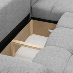 Garnero Arredamenti Divani Angolari|Divani Letto-Divano letto con angolo a destra 4 posti 270x173cm con contenitore Litos Tessuto Bouclé Grigio chiaro