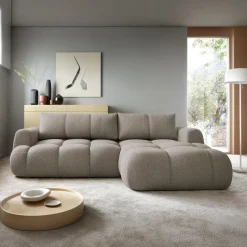 Garnero Arredamenti Divani Angolari|Divani Letto-Divano letto con angolo a destra 4 posti 270x173cm con contenitore Litos Tessuto Bouclé Grigio Tortora