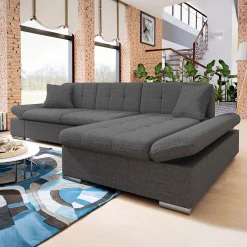 Garnero Arredamenti Divani Angolari|Divani Letto-Divano letto con angolo a destra 4 posti 278x161cm contenitore grigio Zenia