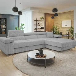 Garnero Arredamenti Divani Angolari|Divani Letto-Divano letto con angolo a destra 4 posti 280x170cm box contenitore a coste grigio Elvio Velluto a Coste Poso Grigio
