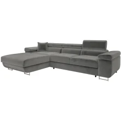 Garnero Arredamenti Divani Angolari|Divani Letto-Divano letto con angolo a destra 4 posti 280x170cm box contenitore vellutato grigio Elvio Tessuto Vellutato Manila Grigio