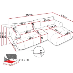 Garnero Arredamenti Divani Angolari|Divani Letto-Divano letto con angolo a sinistra 4 posti 270x173cm con contenitore Litos Tessuto Bouclé Bianco Crema