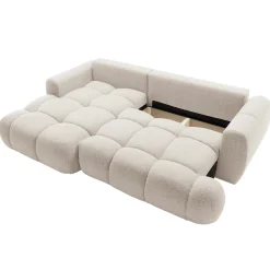 Garnero Arredamenti Divani Angolari|Divani Letto-Divano letto con angolo a sinistra 4 posti 270x173cm con contenitore Litos Tessuto Bouclé Bianco Crema