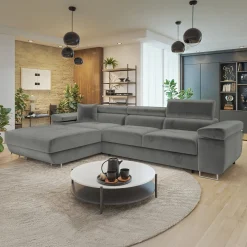 Garnero Arredamenti Divani Angolari|Divani Letto-Divano letto con angolo a sinistra 4 posti 280x170cm box contenitore velluto grigio Elvio Tessuto Vellutato Manila Grigio