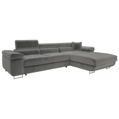 Garnero Arredamenti Divani Angolari|Divani Letto-Divano letto con angolo a sinistra 4 posti 280x170cm box contenitore velluto grigio Elvio Tessuto Vellutato Manila Grigio