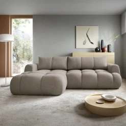 Garnero Arredamenti Divani Angolari|Divani Letto-Divano letto con angolo a sinistra 4 posti 270x173cm con contenitore Litos Tessuto Bouclé Grigio Tortora