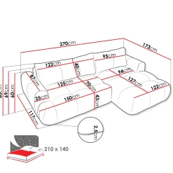 Garnero Arredamenti Divani Angolari|Divani Letto-Divano letto con angolo a sinistra 4 posti 270x173cm con contenitore Litos Tessuto Bouclé Grigio Tortora
