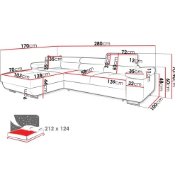 Garnero Arredamenti Divani Angolari|Divani Letto-Divano letto con angolo a sinistra 4 posti 280x170cm box contenitore a coste grigio Elvio Velluto a Coste Poso Grigio