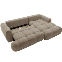 Garnero Arredamenti Divani Angolari|Divani Letto-Divano letto con angolo a destra 4 posti 270x173cm con contenitore tessuto bouclé marrone chiaro Litos Tessuto Bouclè Marrone Chiaro