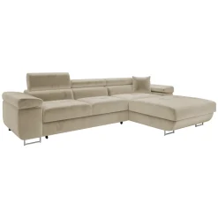 Garnero Arredamenti Divani Angolari|Divani Letto-Divano letto con angolo a destra 4 posti 280x170cm box contenitore vellutato beige Elvio Tessuto Vellutato Manila Beige