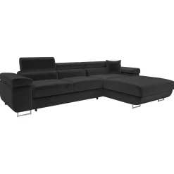 Garnero Arredamenti Divani Angolari|Divani Letto-Divano letto con angolo a sinistra 4 posti 280x170cm box contenitore velluto nero Elvio Tessuto Vellutato Manila Nero