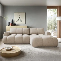 Garnero Arredamenti Divani Angolari|Divani Letto-Divano letto con angolo a destra 4 posti 270x173cm con contenitore Litos Tessuto Bouclé Beige