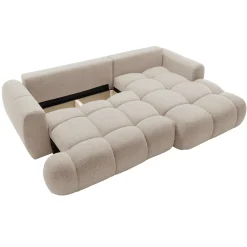 Garnero Arredamenti Divani Angolari|Divani Letto-Divano letto con angolo a destra 4 posti 270x173cm con contenitore Litos Tessuto Bouclé Beige