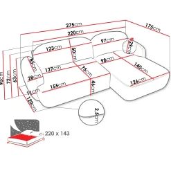 Garnero Arredamenti Divani Angolari|Divani Letto-Divano letto con angolo a sinistra 4 posti 275x175cm con contenitore imbottito beige Aurum