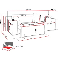 Garnero Arredamenti Divani Lineari|Divani Letto-Divano letto matrimoniale 3 posti 245x90cm velluto a coste tortora Ploffy Velluto Poso Tortora