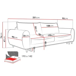 Garnero Arredamenti Divani Lineari|Divani Letto-Divano letto matrimoniale 3 posti 251x95cm tessuto beige Pluffy Tessuto Peluche Onega Beige