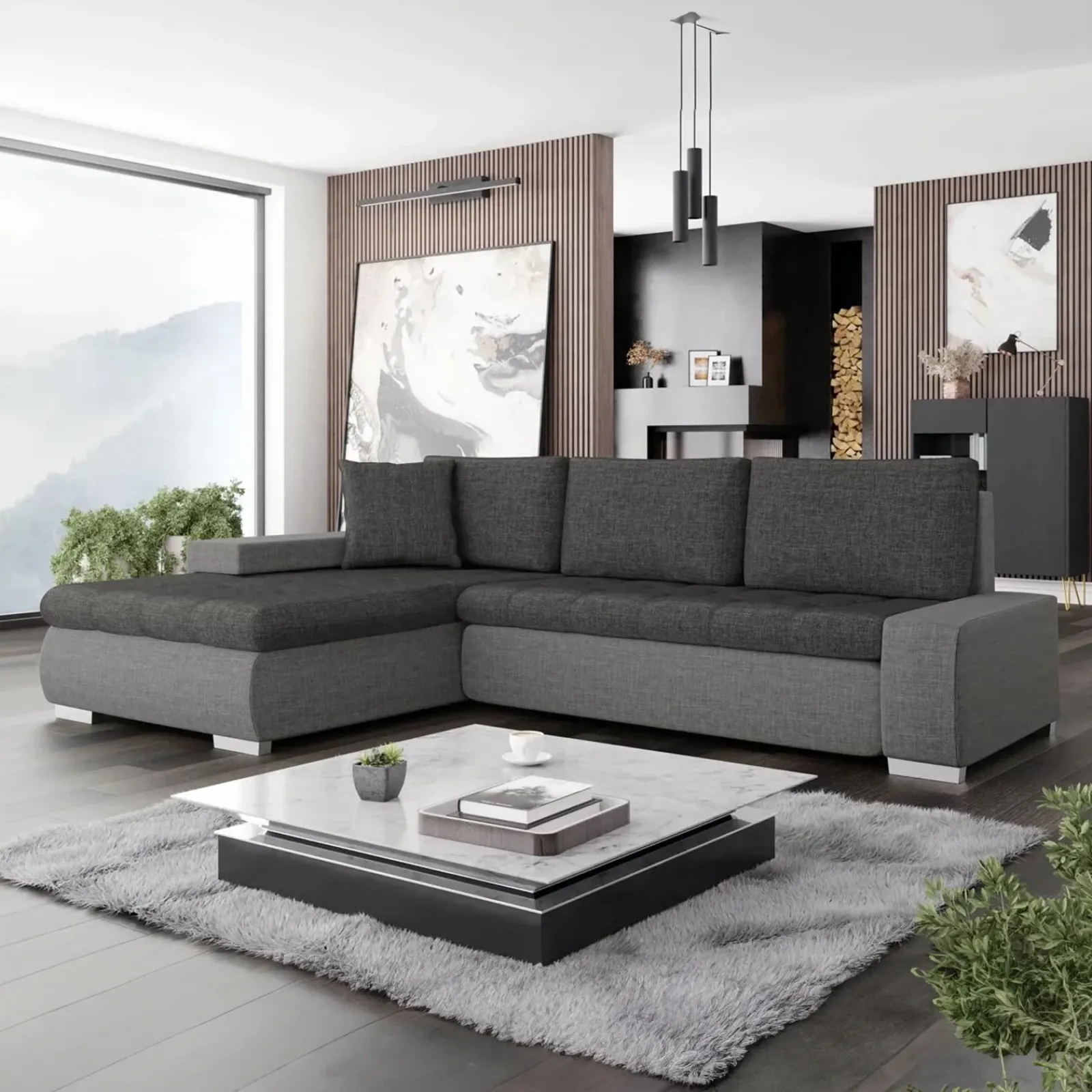 Garnero Arredamenti Divani Angolari|Divani Letto-Divano letto matrimoniale 3 posti 265cm grigio chiaro e scuro Bette