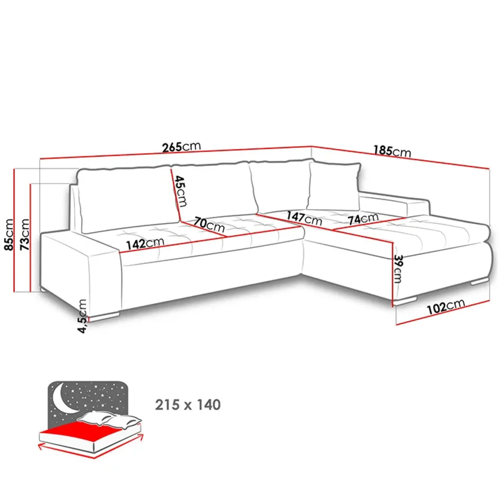 Garnero Arredamenti Divani Angolari|Divani Letto-Divano letto matrimoniale 3 posti 265cm grigio chiaro e scuro Bette