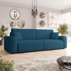 Garnero Arredamenti Divani Lineari|Divani Letto-Divano letto matrimoniale 3 posti 248x90cm velluto a coste blu Slurp Velluto Poso Blu