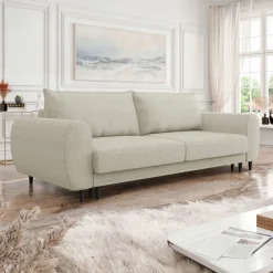 Garnero Arredamenti Divani Lineari|Divani Letto-Divano letto matrimoniale 3 posti 251x95cm tessuto tortora Pluffy Tessuto Peluche Onega Tortora