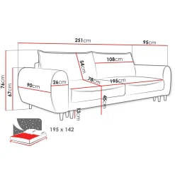 Garnero Arredamenti Divani Lineari|Divani Letto-Divano letto matrimoniale 3 posti 251x95cm tessuto tortora Pluffy Tessuto Peluche Onega Tortora