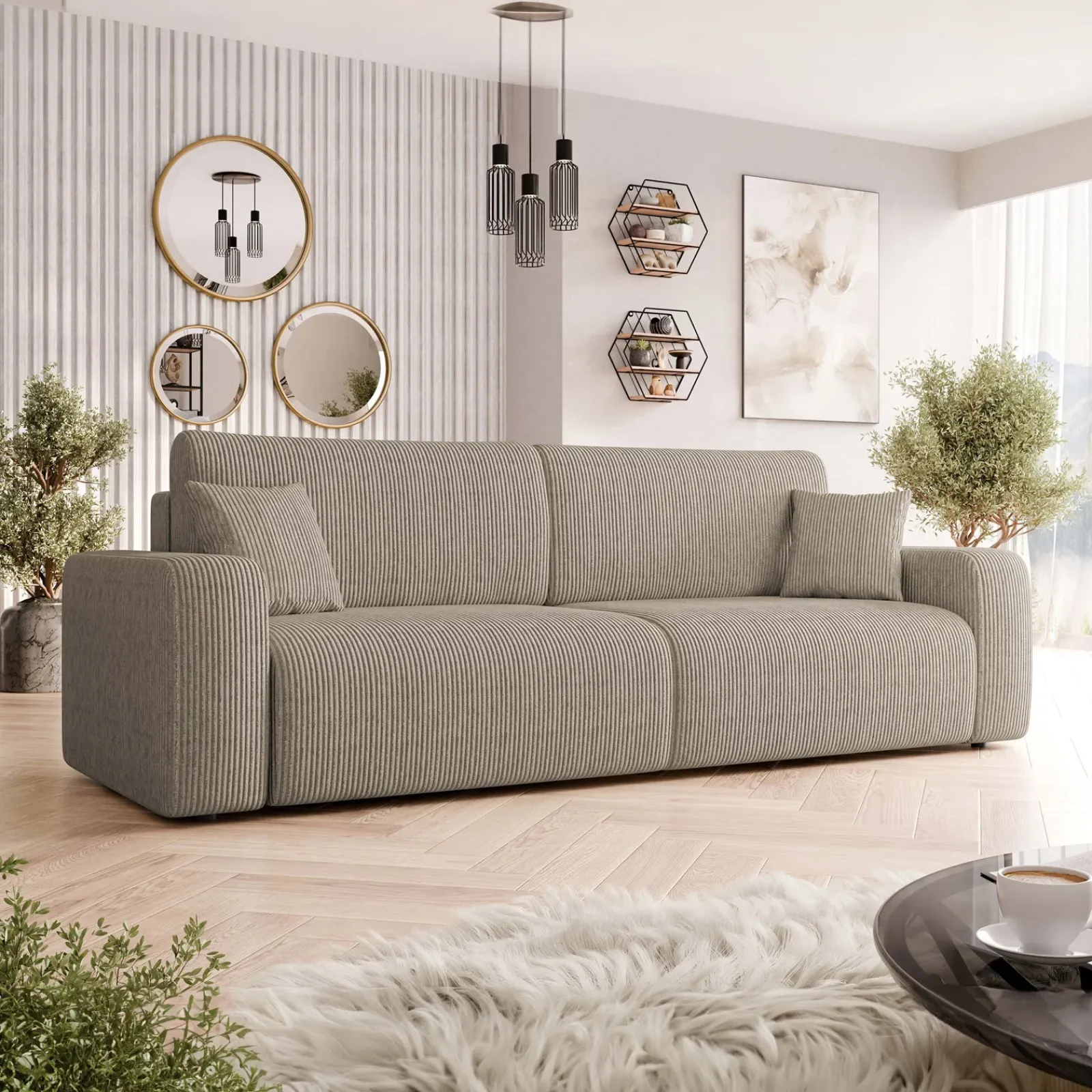 Garnero Arredamenti Divani Lineari|Divani Letto-Divano letto matrimoniale 3 posti 248x90cm velluto a coste tortora Slurp Velluto Poso Tortora