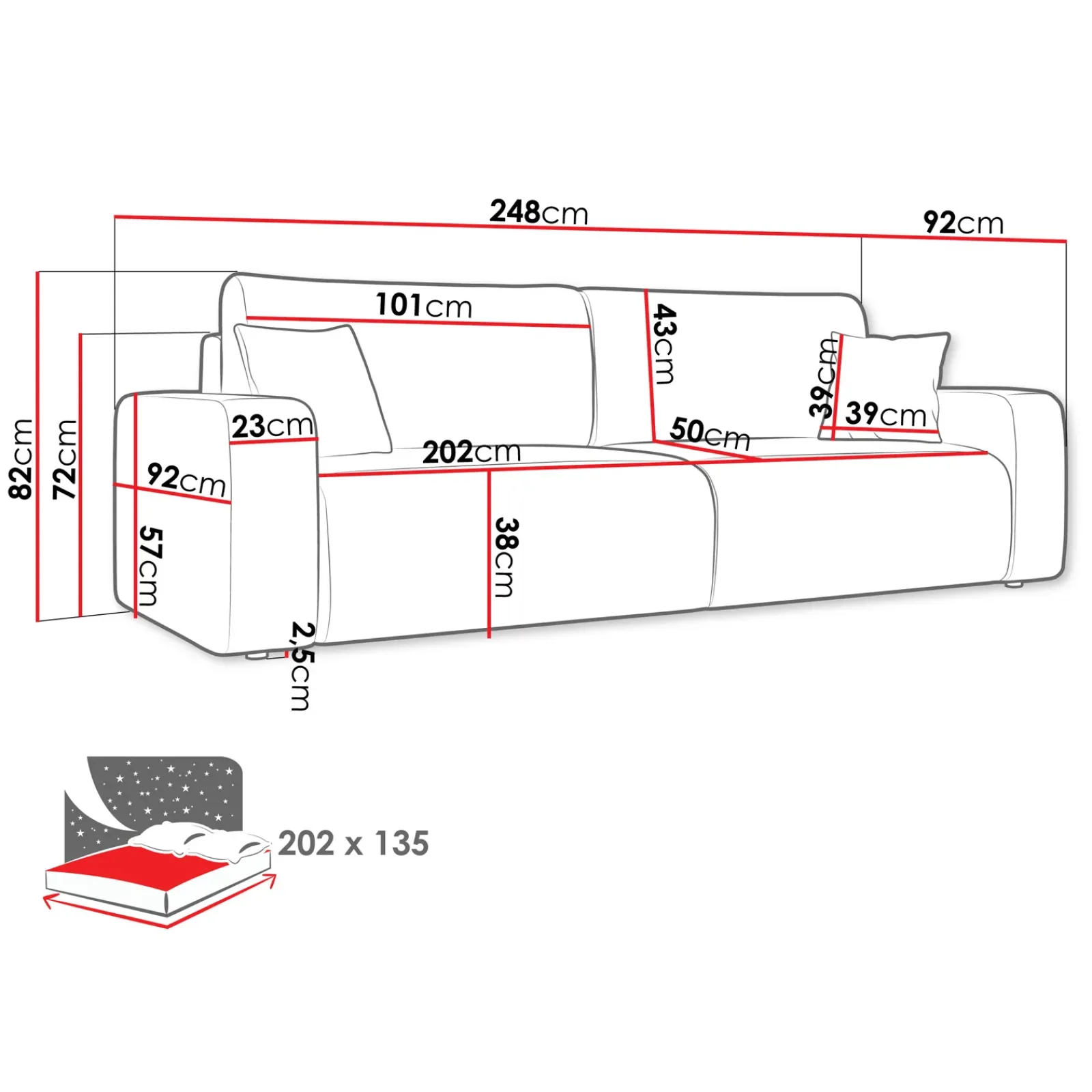 Garnero Arredamenti Divani Lineari|Divani Letto-Divano letto matrimoniale 3 posti 248x90cm velluto a coste tortora Slurp Velluto Poso Tortora