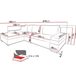 Garnero Arredamenti Divani Angolari|Divani Letto-Divano letto matrimoniale angolare 3 posti 274cm grigio nero Apollina