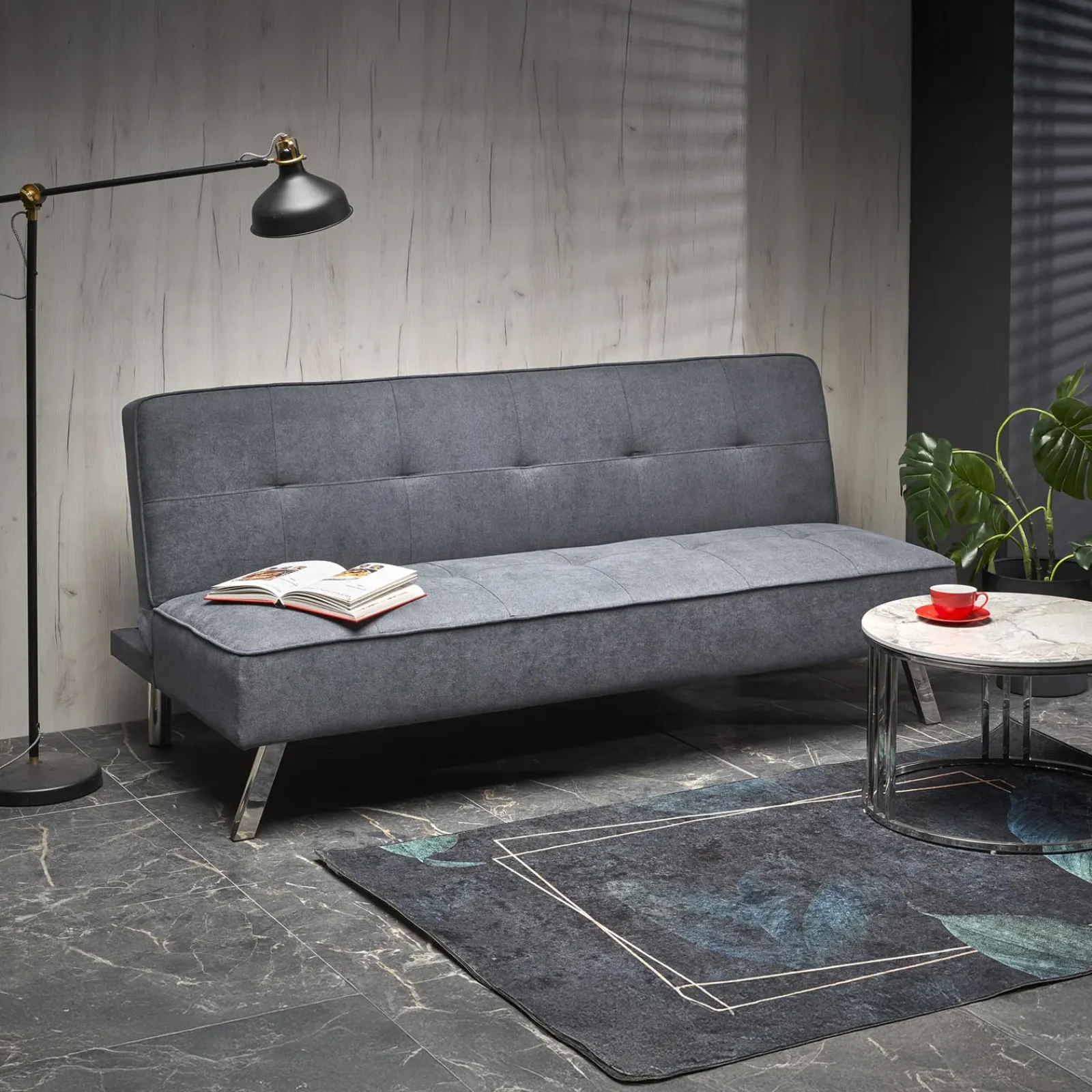 Garnero Arredamenti Divani Letto|Divani Letto-Divano letto pieghevole 173x83cm 3 posti moderno in tessuto Veliero Grigio