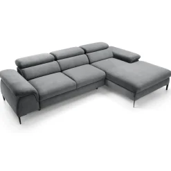 Garnero Arredamenti Divani Angolari|Divani Letto-Divano letto regolabile angolare destra 4 posti 288x182cm tessuto grigio chiaro Loungey Tessuto Vellutato Vogue Grigio Chiaro