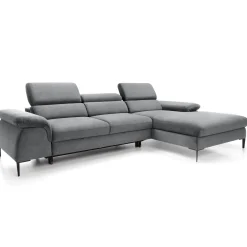 Garnero Arredamenti Divani Angolari|Divani Letto-Divano letto regolabile angolare destra 4 posti 288x182cm tessuto grigio chiaro Loungey Tessuto Vellutato Vogue Grigio Chiaro