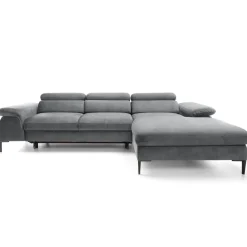 Garnero Arredamenti Divani Angolari|Divani Letto-Divano letto regolabile angolare destra 4 posti 288x182cm tessuto grigio chiaro Loungey Tessuto Vellutato Vogue Grigio Chiaro