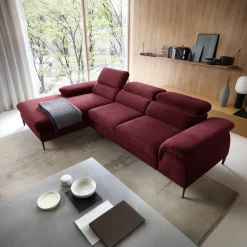 Garnero Arredamenti Divani Angolari|Divani Letto-Divano letto regolabile angolare sinistra 4 posti 288x182cm tessuto rosso bordeaux Loungey Tessuto Vellutato Vogue Bordeaux
