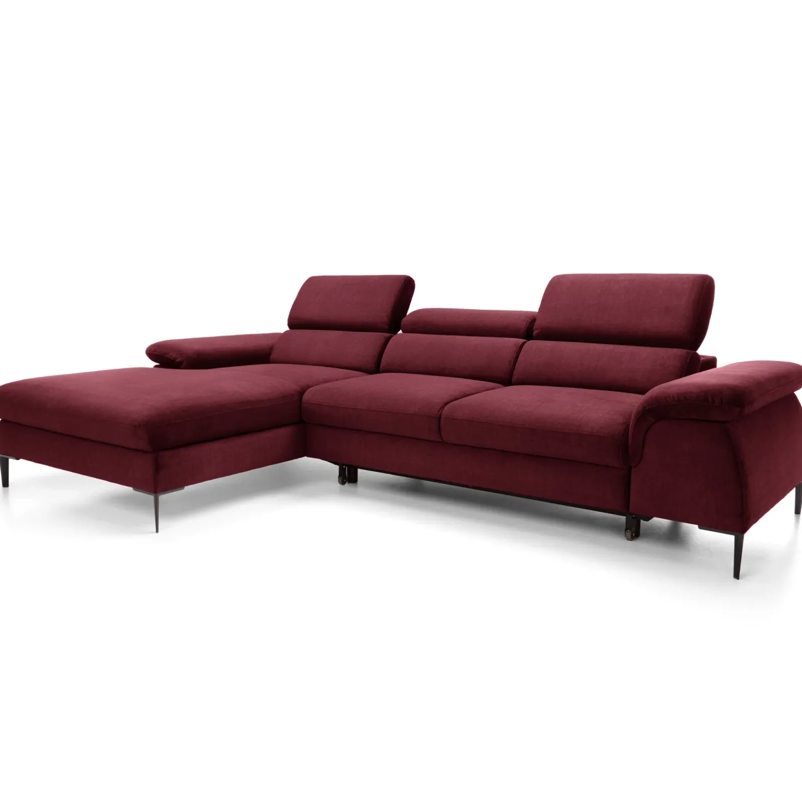 Garnero Arredamenti Divani Angolari|Divani Letto-Divano letto regolabile angolare sinistra 4 posti 288x182cm tessuto rosso bordeaux Loungey Tessuto Vellutato Vogue Bordeaux