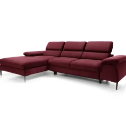 Garnero Arredamenti Divani Angolari|Divani Letto-Divano letto regolabile angolare sinistra 4 posti 288x182cm tessuto rosso bordeaux Loungey Tessuto Vellutato Vogue Bordeaux