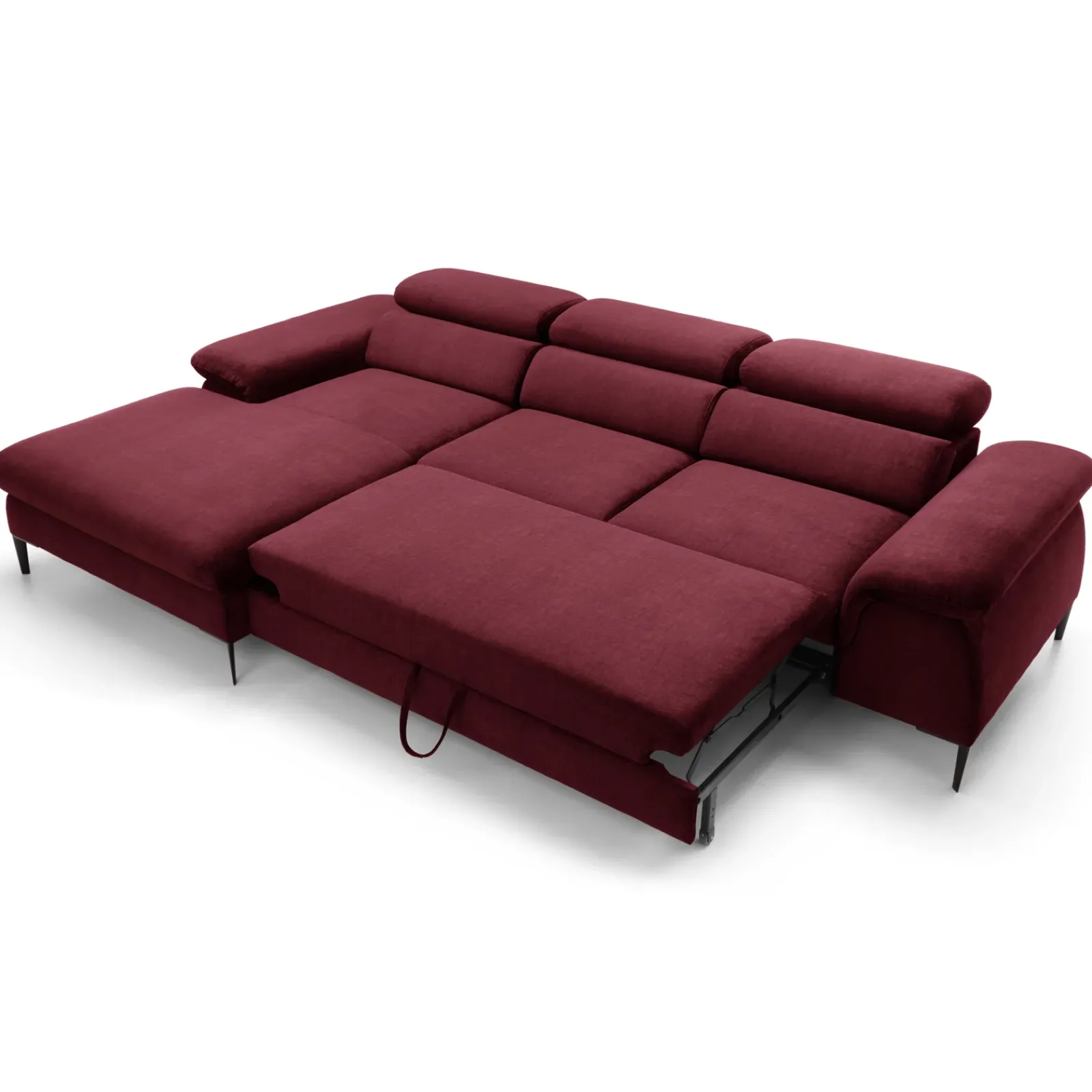 Garnero Arredamenti Divani Angolari|Divani Letto-Divano letto regolabile angolare sinistra 4 posti 288x182cm tessuto rosso bordeaux Loungey Tessuto Vellutato Vogue Bordeaux