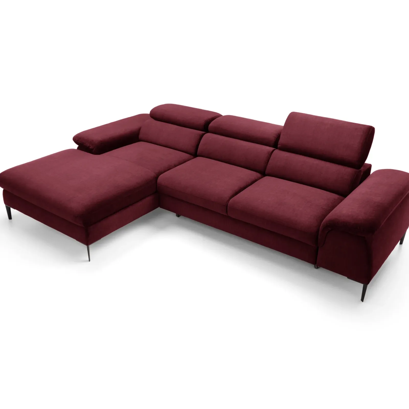 Garnero Arredamenti Divani Angolari|Divani Letto-Divano letto regolabile angolare sinistra 4 posti 288x182cm tessuto rosso bordeaux Loungey Tessuto Vellutato Vogue Bordeaux