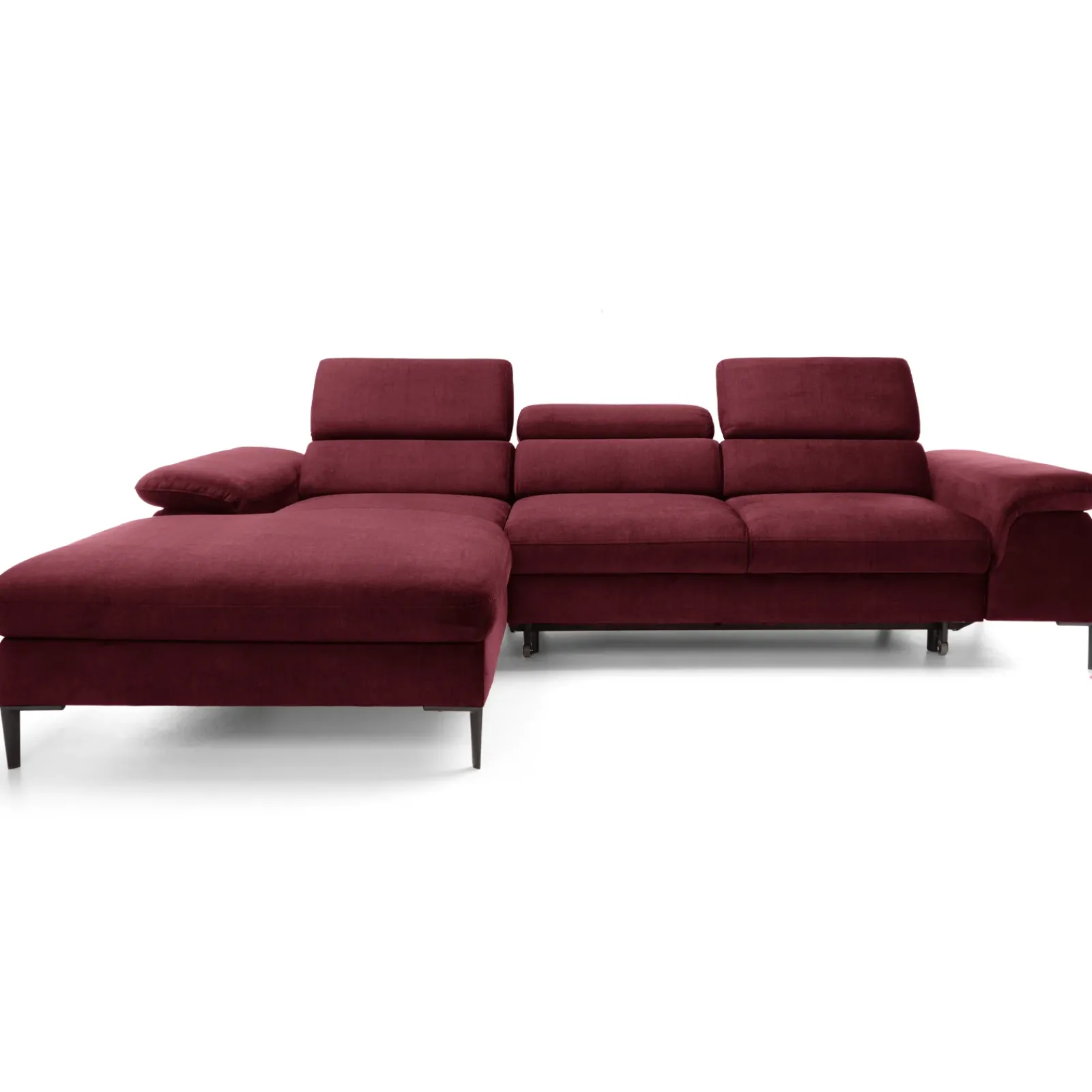 Garnero Arredamenti Divani Angolari|Divani Letto-Divano letto regolabile angolare sinistra 4 posti 288x182cm tessuto rosso bordeaux Loungey Tessuto Vellutato Vogue Bordeaux