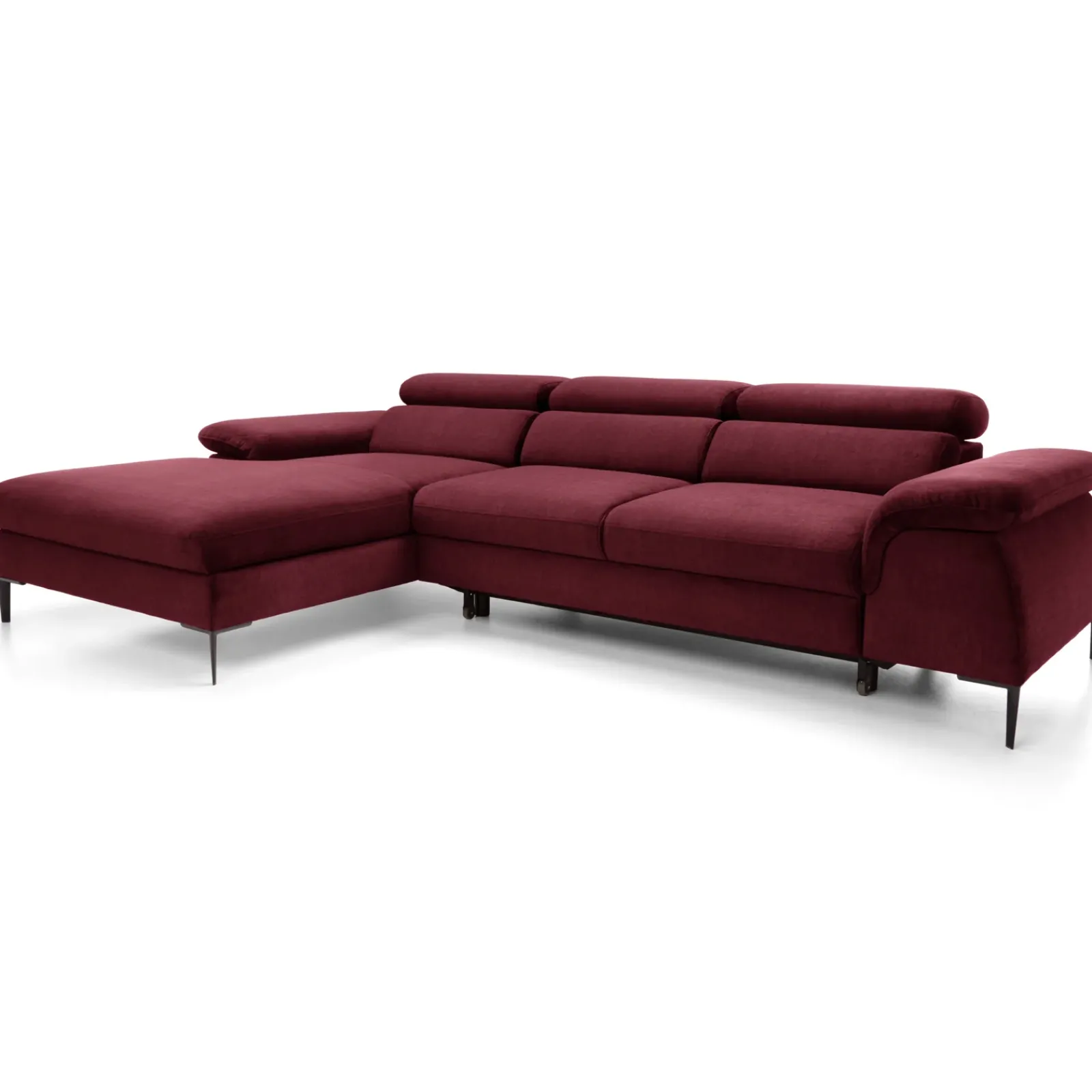 Garnero Arredamenti Divani Angolari|Divani Letto-Divano letto regolabile angolare sinistra 4 posti 288x182cm tessuto rosso bordeaux Loungey Tessuto Vellutato Vogue Bordeaux