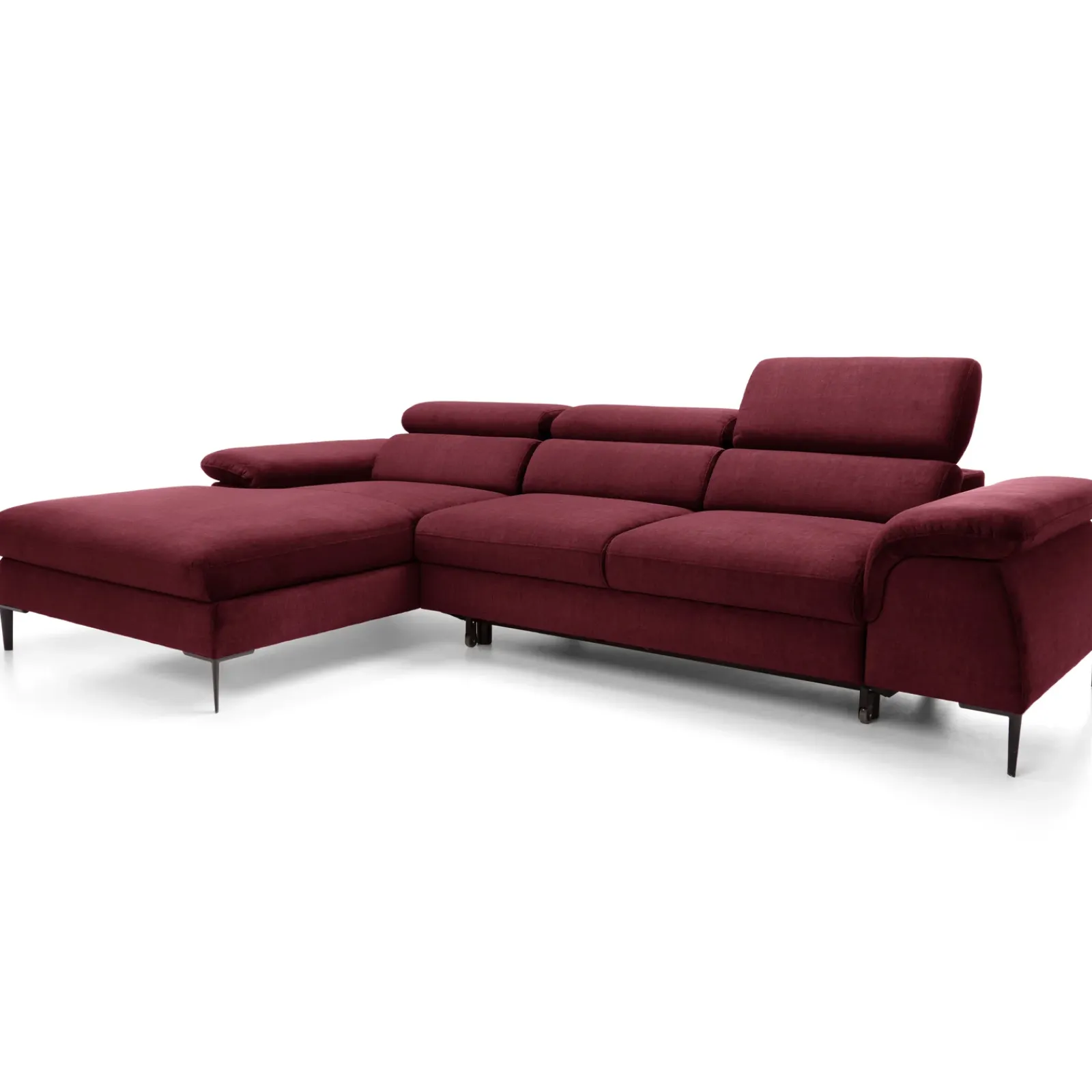 Garnero Arredamenti Divani Angolari|Divani Letto-Divano letto regolabile angolare sinistra 4 posti 288x182cm tessuto rosso bordeaux Loungey Tessuto Vellutato Vogue Bordeaux