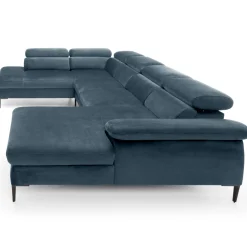 Garnero Arredamenti Divani Angolari|Divani Letto-Divano letto regolabile angolare sinistro 5 posti 353x214cm tessuto azzurro Calmora Tessuto Vellutato Vogue Azzurro