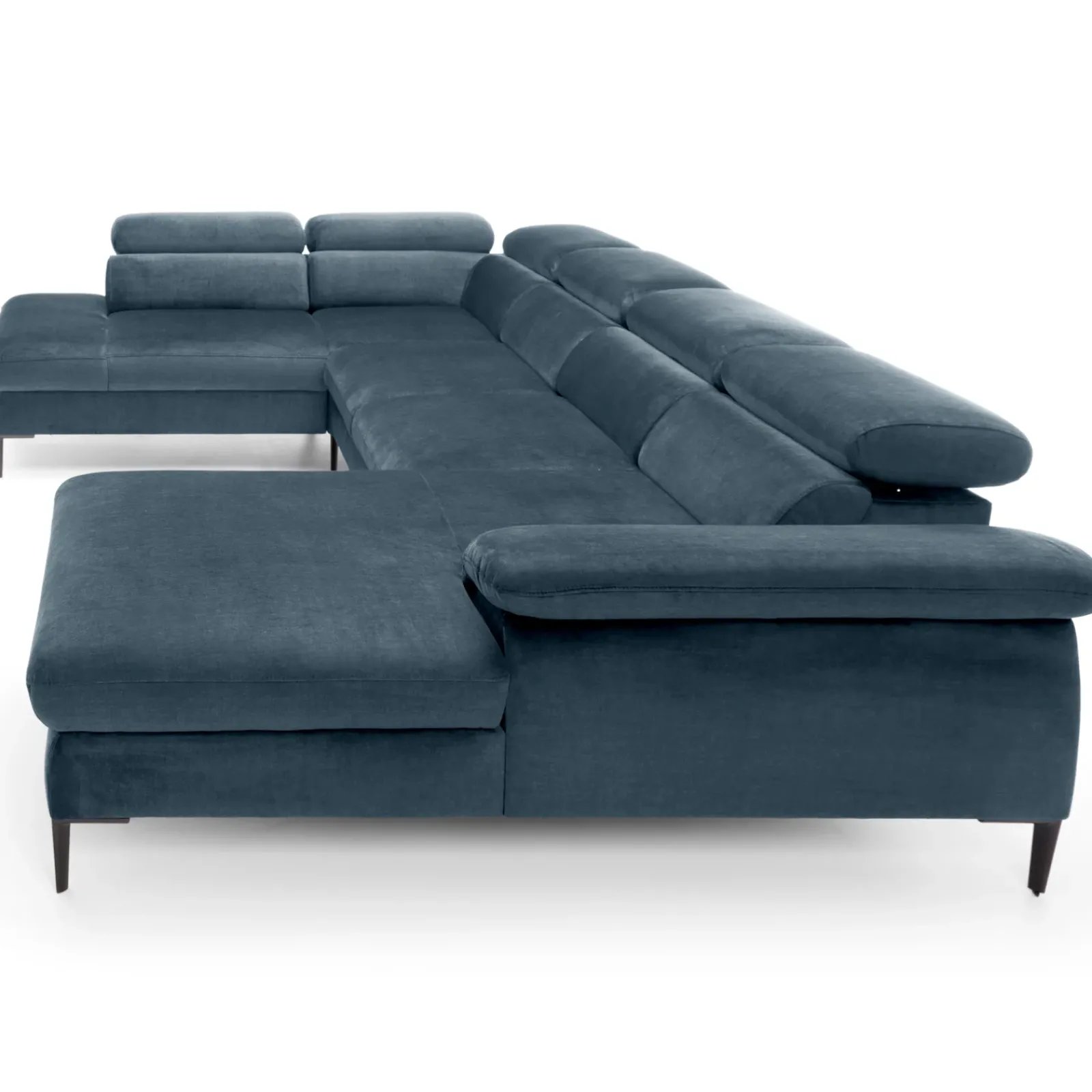 Garnero Arredamenti Divani Angolari|Divani Letto-Divano letto regolabile angolare sinistro 5 posti 353x214cm tessuto azzurro Calmora Tessuto Vellutato Vogue Azzurro