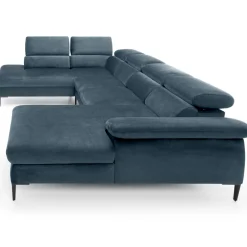 Garnero Arredamenti Divani Angolari|Divani Letto-Divano letto regolabile angolare sinistro 5 posti 353x214cm tessuto azzurro Calmora Tessuto Vellutato Vogue Azzurro