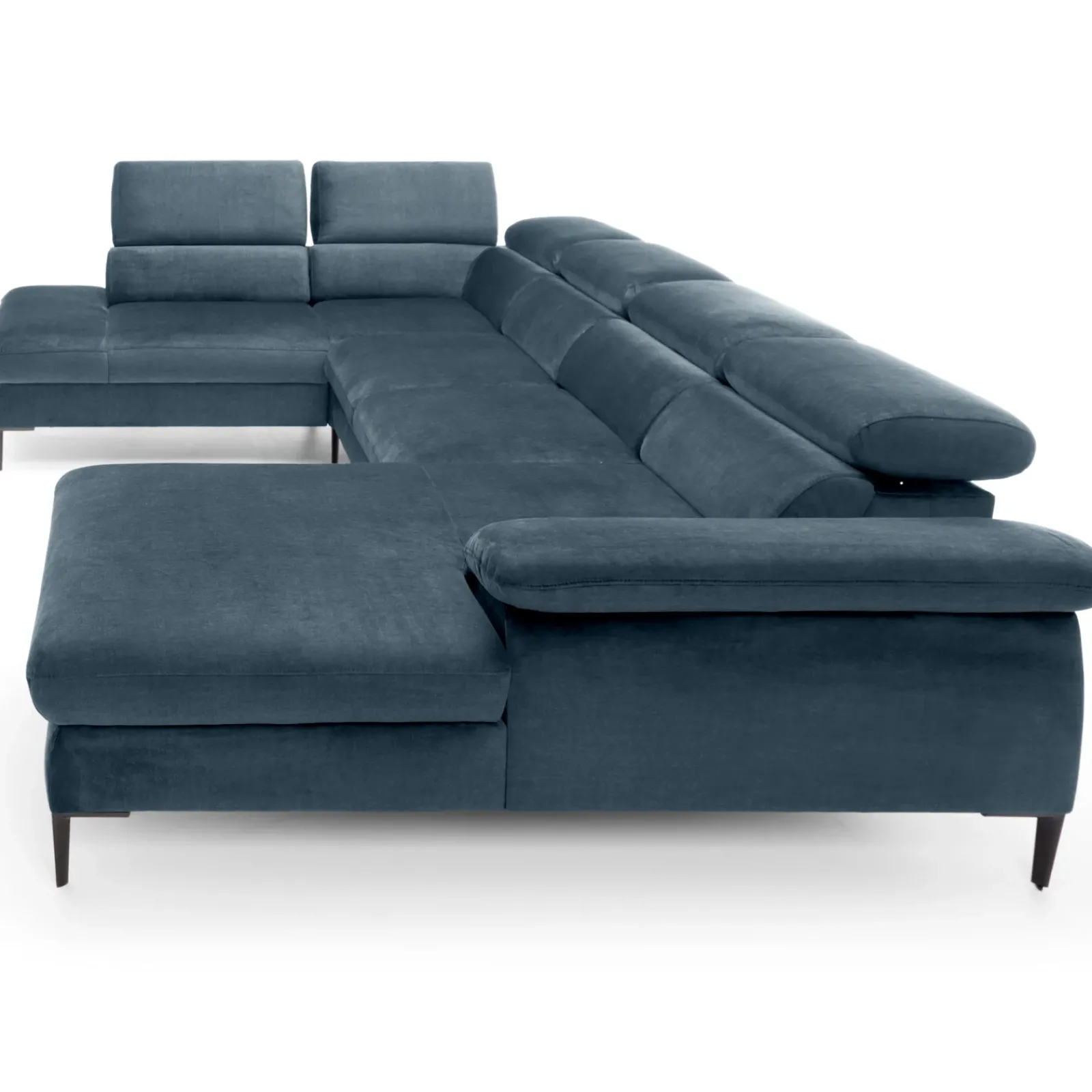 Garnero Arredamenti Divani Angolari|Divani Letto-Divano letto regolabile angolare sinistro 5 posti 353x214cm tessuto azzurro Calmora Tessuto Vellutato Vogue Azzurro