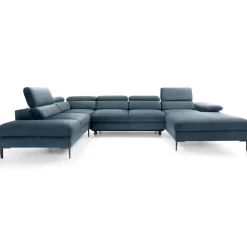 Garnero Arredamenti Divani Angolari|Divani Letto-Divano letto regolabile angolare sinistro 5 posti 353x214cm tessuto azzurro Calmora Tessuto Vellutato Vogue Azzurro