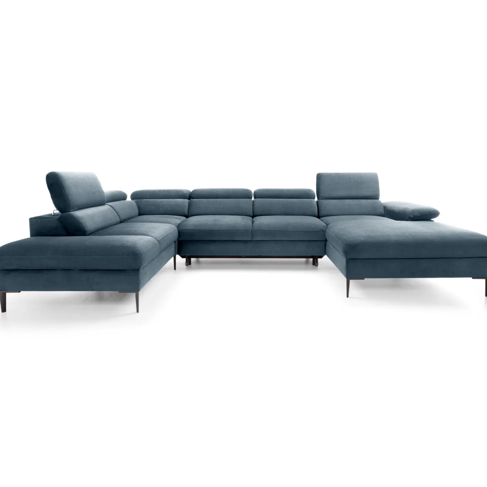Garnero Arredamenti Divani Angolari|Divani Letto-Divano letto regolabile angolare sinistro 5 posti 353x214cm tessuto azzurro Calmora Tessuto Vellutato Vogue Azzurro