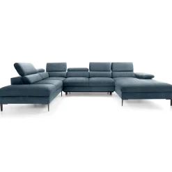 Garnero Arredamenti Divani Angolari|Divani Letto-Divano letto regolabile angolare sinistro 5 posti 353x214cm tessuto azzurro Calmora Tessuto Vellutato Vogue Azzurro