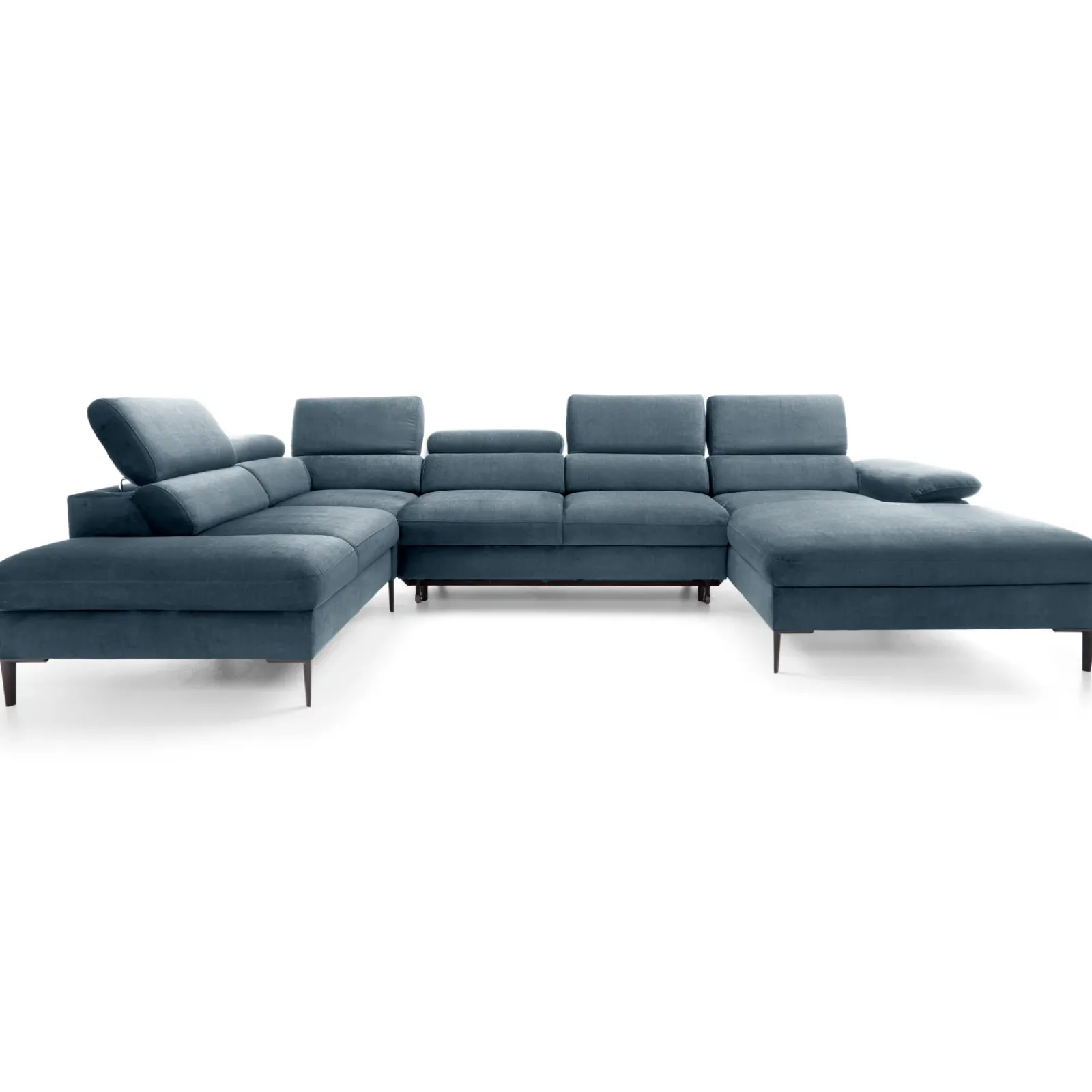 Garnero Arredamenti Divani Angolari|Divani Letto-Divano letto regolabile angolare sinistro 5 posti 353x214cm tessuto azzurro Calmora Tessuto Vellutato Vogue Azzurro