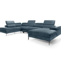 Garnero Arredamenti Divani Angolari|Divani Letto-Divano letto regolabile angolare sinistro 5 posti 353x214cm tessuto azzurro Calmora Tessuto Vellutato Vogue Azzurro